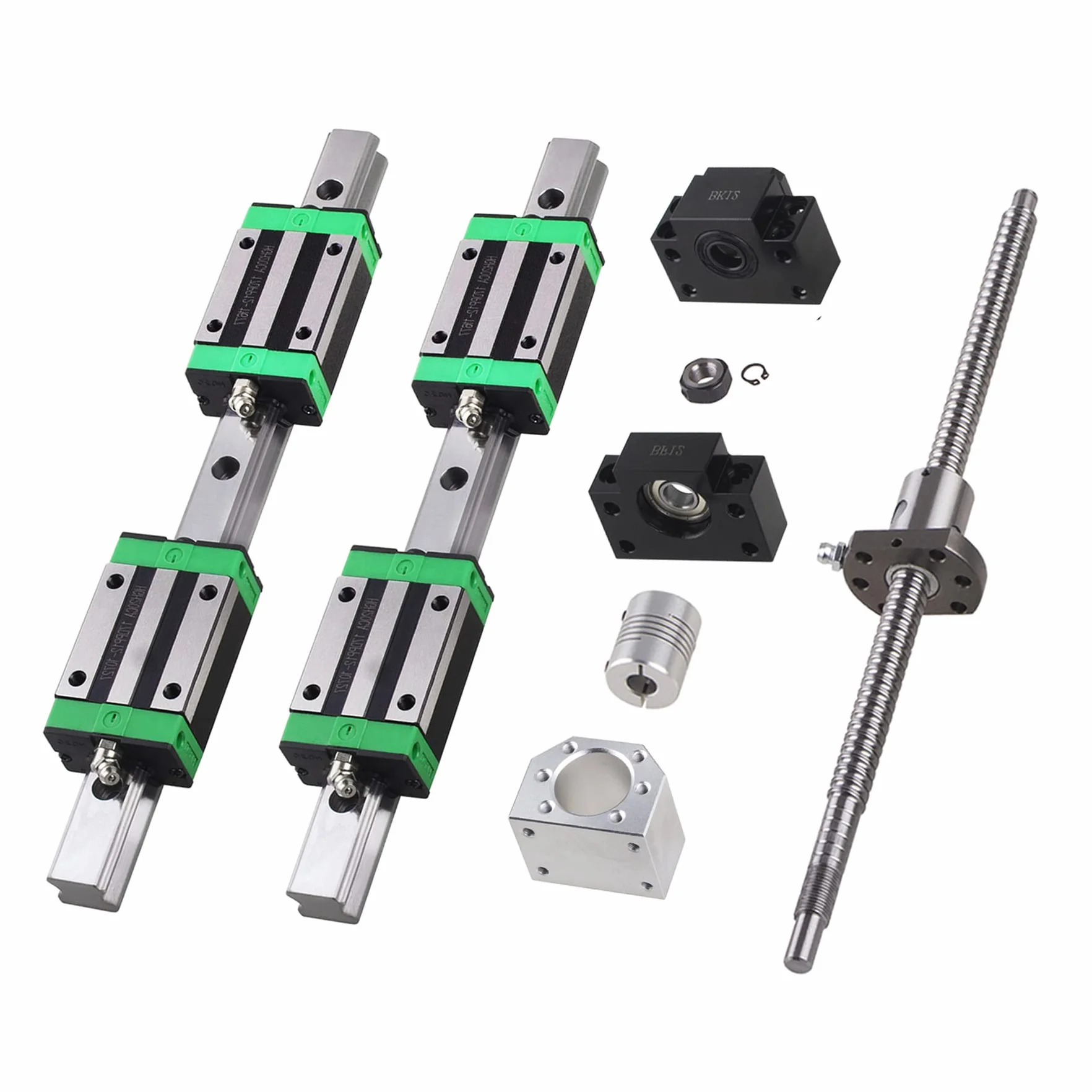 Linearführung Set HGR20-400mm Linearführungsschiene mit Gleitblock + SFU1605-450mm Kugelumlaufspindel Linearschiene mit Kugelmutter, BF/BK12, DSG16H, Kupplung + Zubehör für CNC