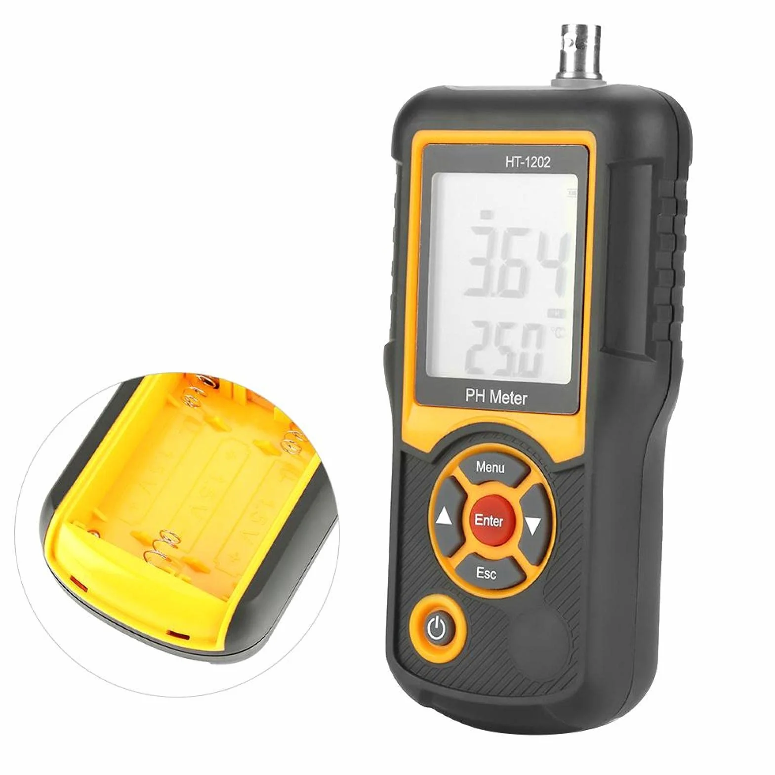 Digitales PH-Messgerät HT-1202 0, 05 pH Hochpräziser Wasserqualitätstester, PH mV-Testertemperaturmesser 0~14 PH mit schwarzem Gehäuse für Wasserquellen, Schulen, Labors, Apotheken