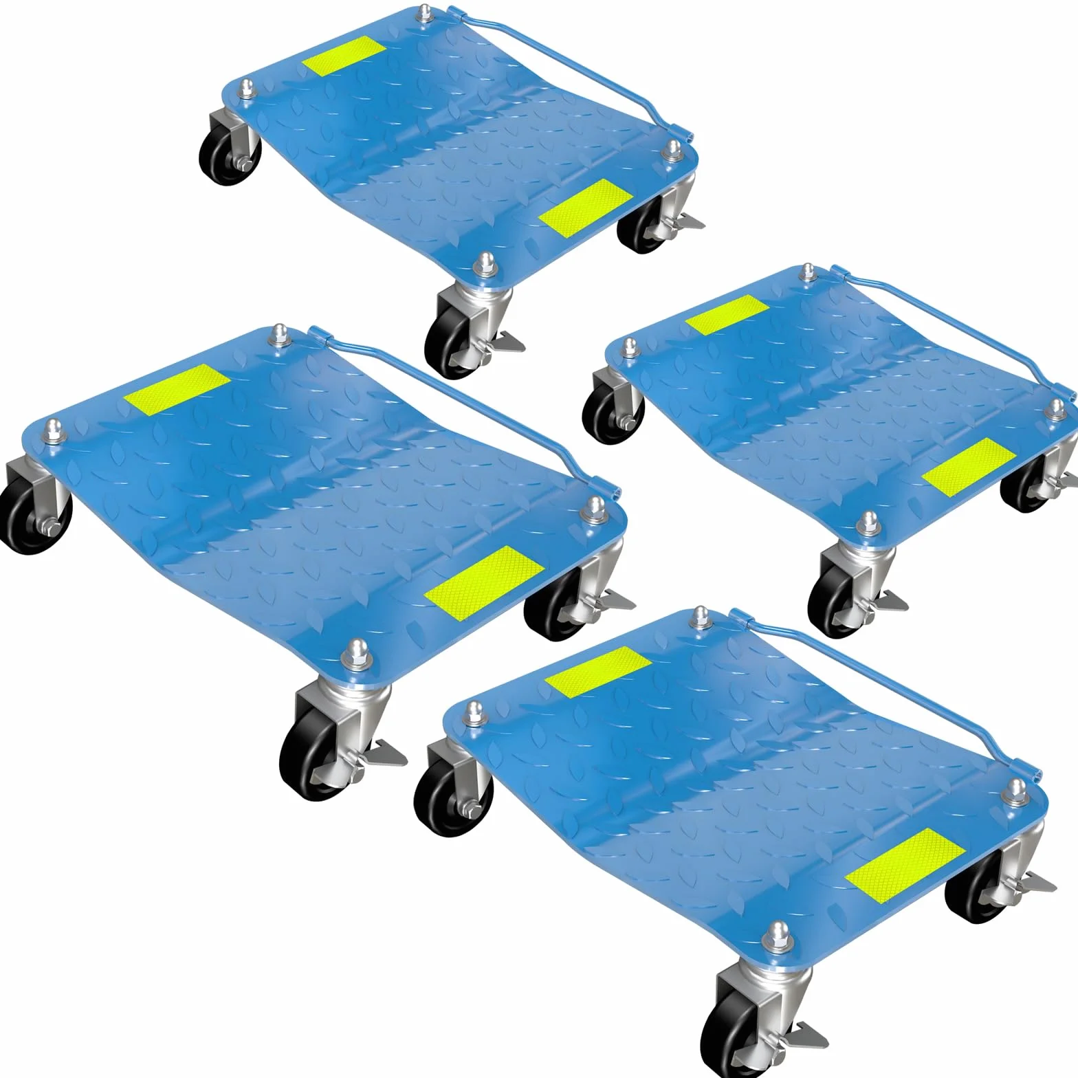 LARBANKE Rangierhilfe 4 Stück, 680 kg pro Rad Rangierroller Rangierheber mit reflektierendem Klebeband,Wagenheber für PKWs,Mobile Reifenplattform, Blau