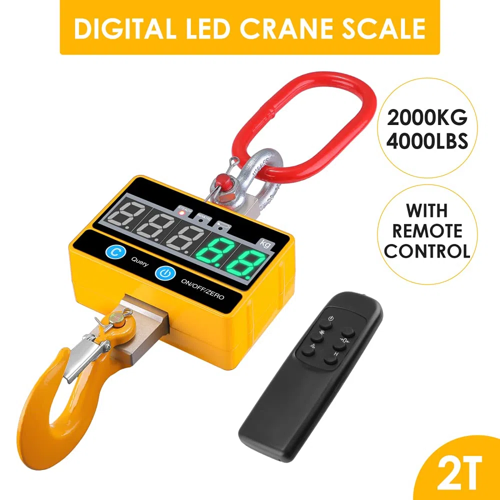 Kranwaage 2000kg/4000 lb Industrielle Hängewaage Hochleistungs wiederaufladbare Super Clear Digital Crane Scale mit Fernbedienung 2T hochpräzise elektronische Hängende Waage