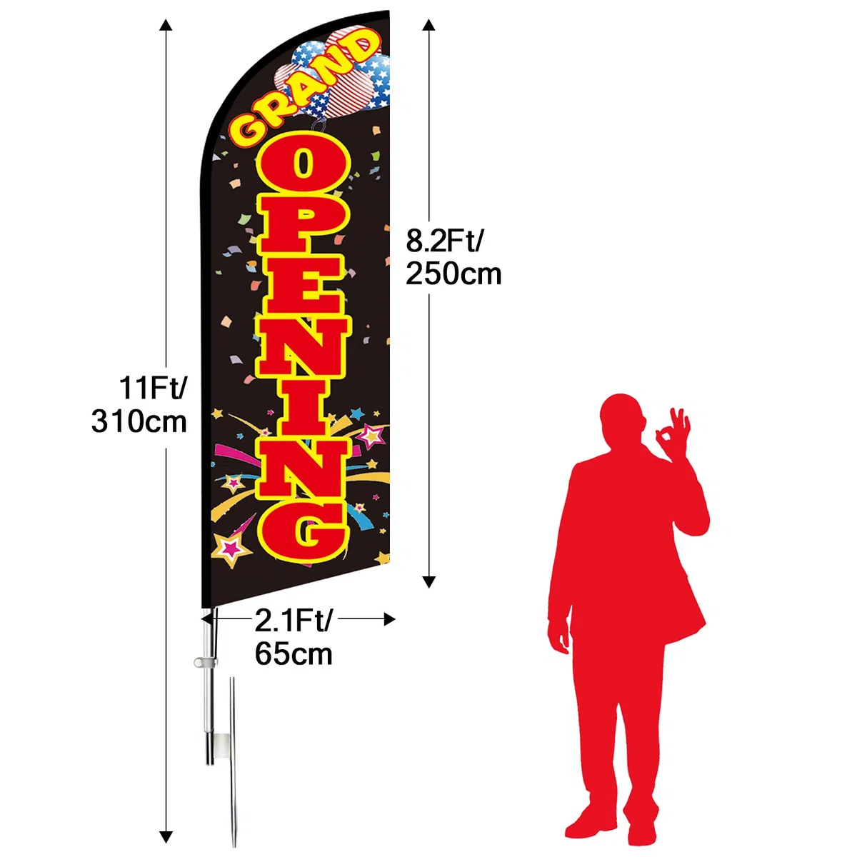 Grand Opening Swooper Flagge, 30 cm, große Öffnung, Federflagge mit Stangen-Set, Erdspieß, große Öffnungsschilder für Unternehmen und Ladenfronten