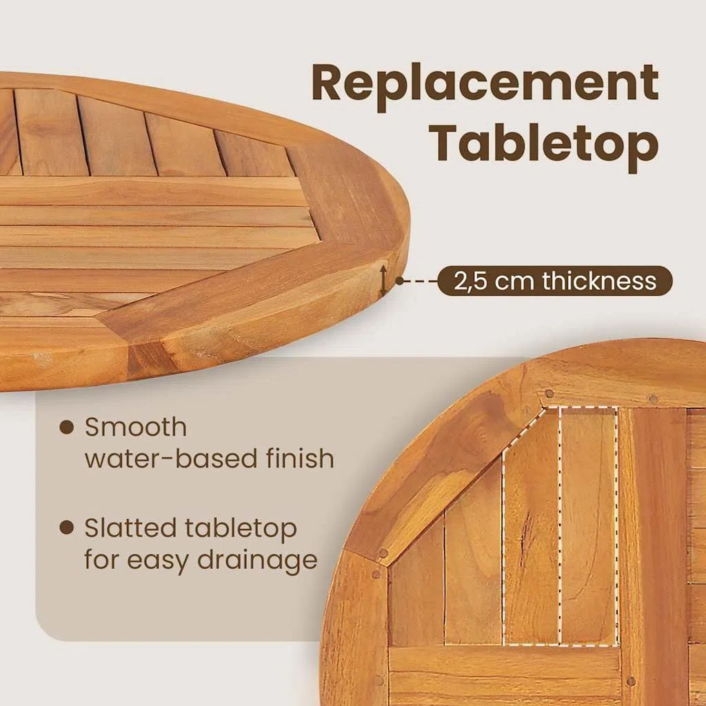 vidaXL Teak Massiv Tischplatte Massivholzplatte Holzplatte Ersatztischplatte Holz Platte für Esstisch Esszimmertisch Rund 2,5cm 70cm