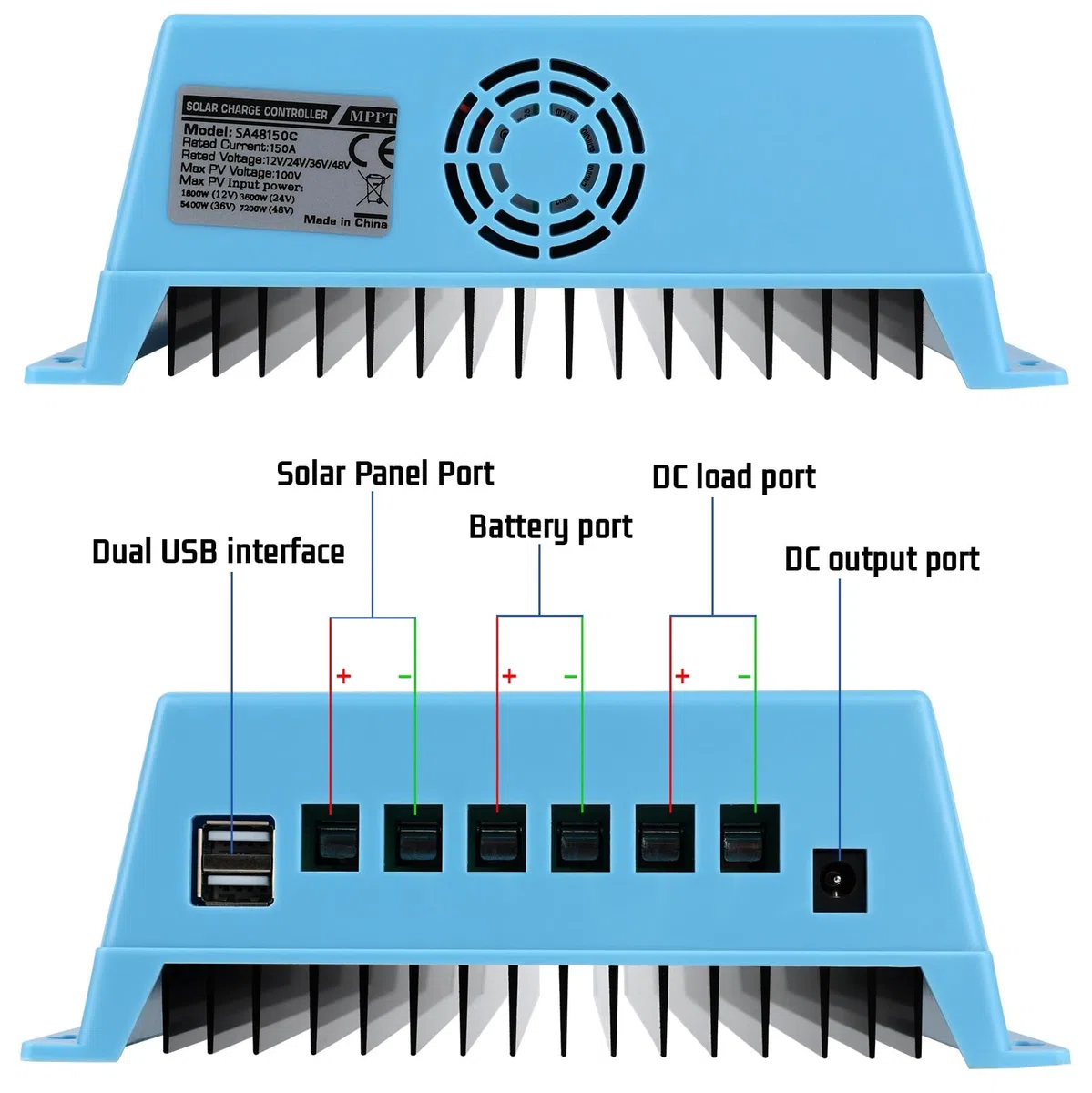 150A MPPT Laderegler, 12V 24V 36V 48V Solar Laderegler, Solarladeregler mit LCD Display und Doppelte USB, Max PV 100V Eingang für Blei-Säure/Lithium Batterie