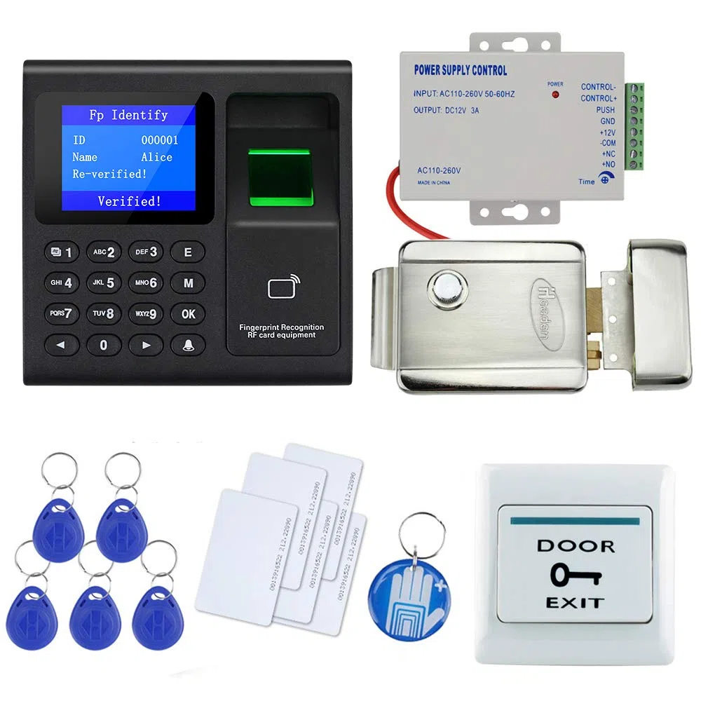 Vollständiger Satz RFID Tür Zugangskontrollsystem Kit mit Multifunktions Electric Magnetverschluss + Stromversorgung + Ausgangstaste + 10 Schlüsselbund (Electronic Lock)