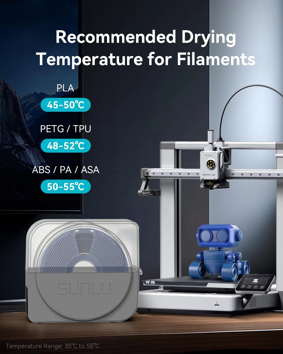 SUNLU Offizielle Filament Trockenbox mit Zirkulationsventilator, Filament Trockenlagerbox für 3D Drucker Filament 1.75 2.85 3.00mm, Entfernt Feuchtigkeit aus Filamenten, S1 Plus Grau