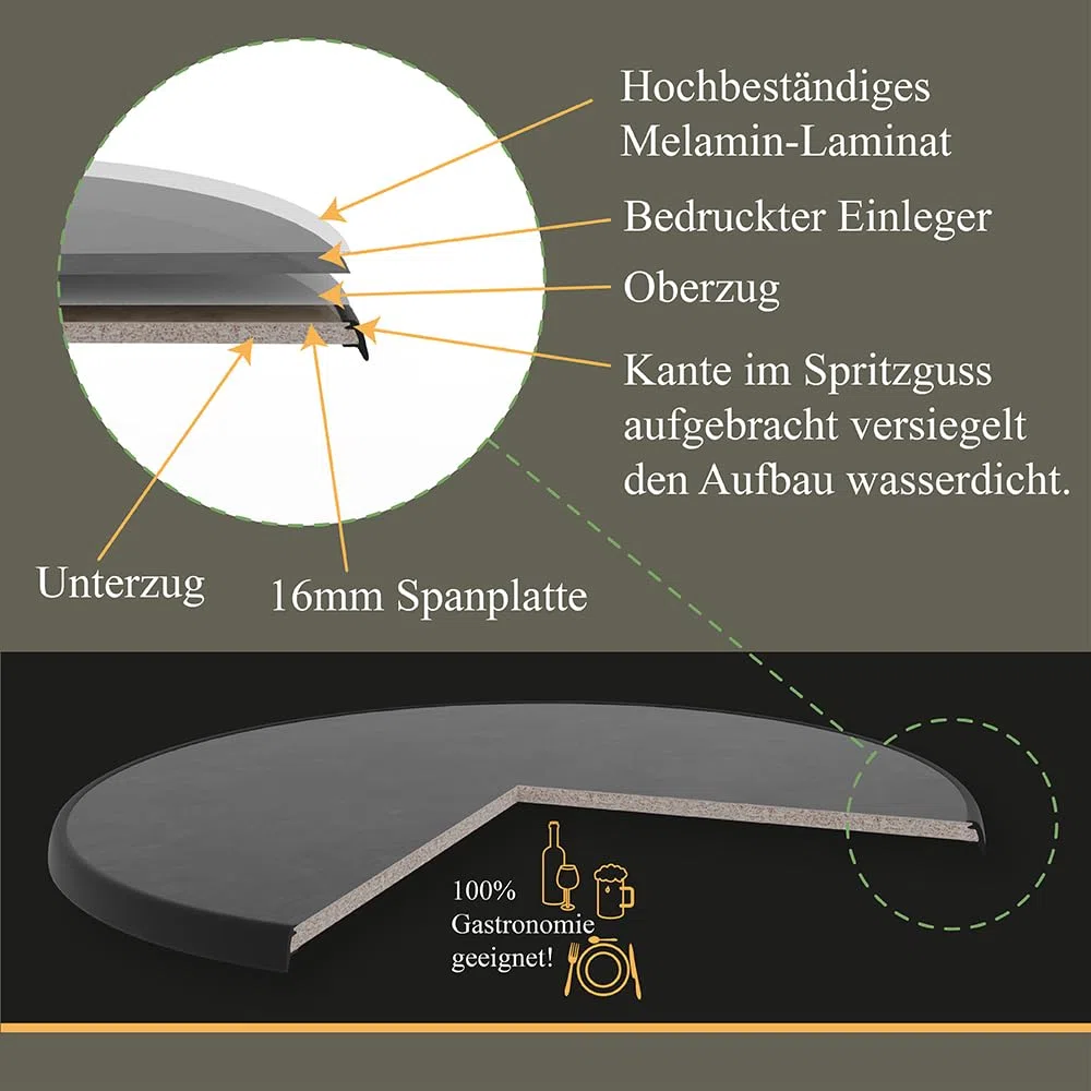 Pizzara | Premium-Tischplatte, rund, Ø85cm, wetterfest, stoß- und Kratzfest, Tischplatte für Bistro- und Stehtische | für Innen- und Außen