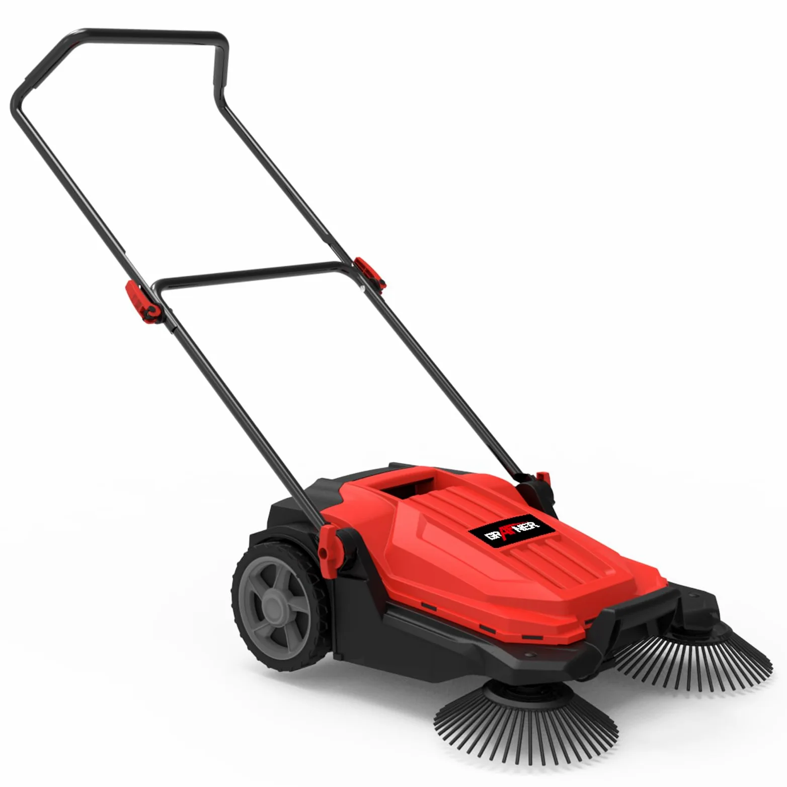 Grafner Kehrmaschine manuell, 650 mm Kehrbreite, 2 Seitenbürsten, 20 Liter Kehrbehälter, Flächenleistung: 2400 m²/h, höhenverstellbarer Griff, Handkehrmaschine Bodenkehrer Kehrmaschine mit Seitenbesen
