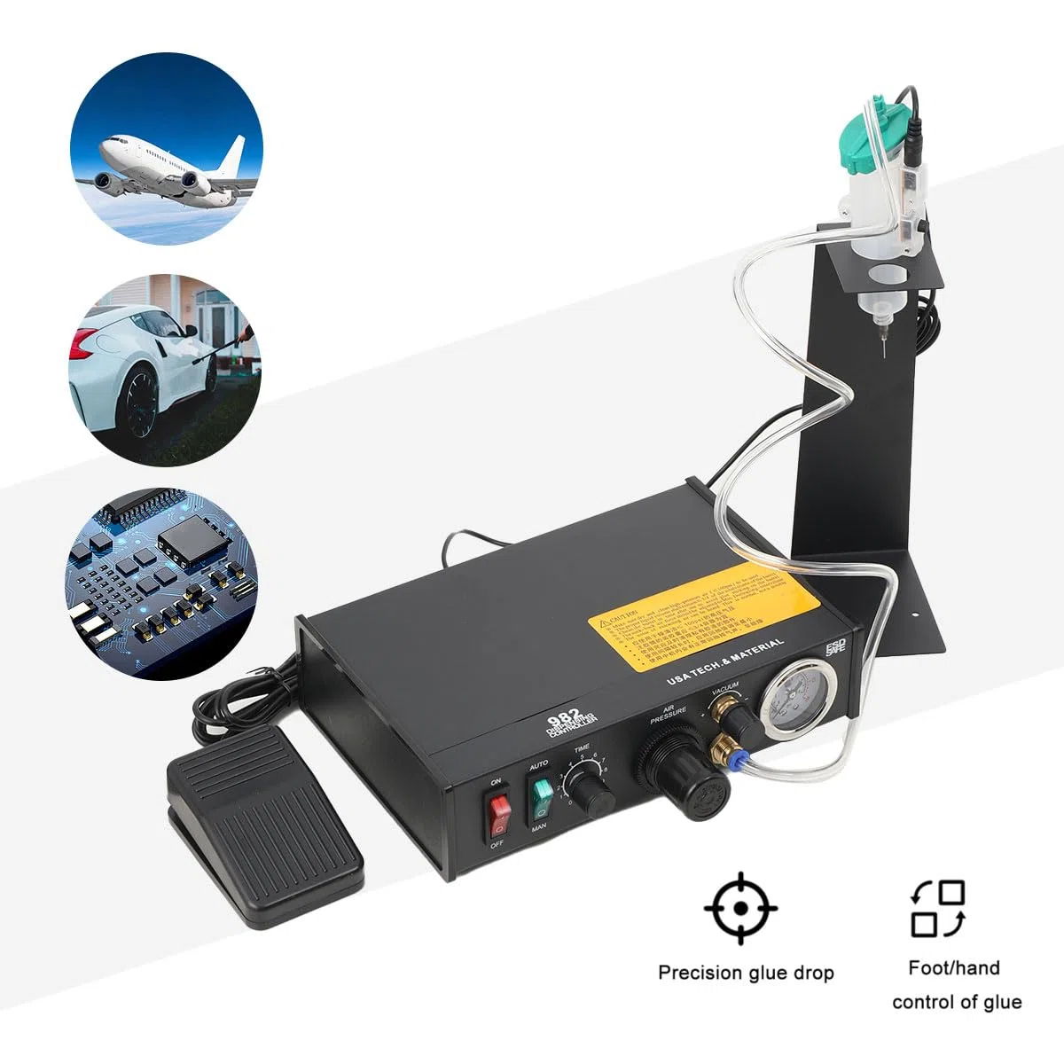 Halbautomatischer Klebstoffspender Digital Display Semi-Automatic Glue Dispenser Klebstoffspender Flüssigklebstoffspender 982 Lotpasten Halbautomatischer/manueller Betrieb (AC220V EU Plug)