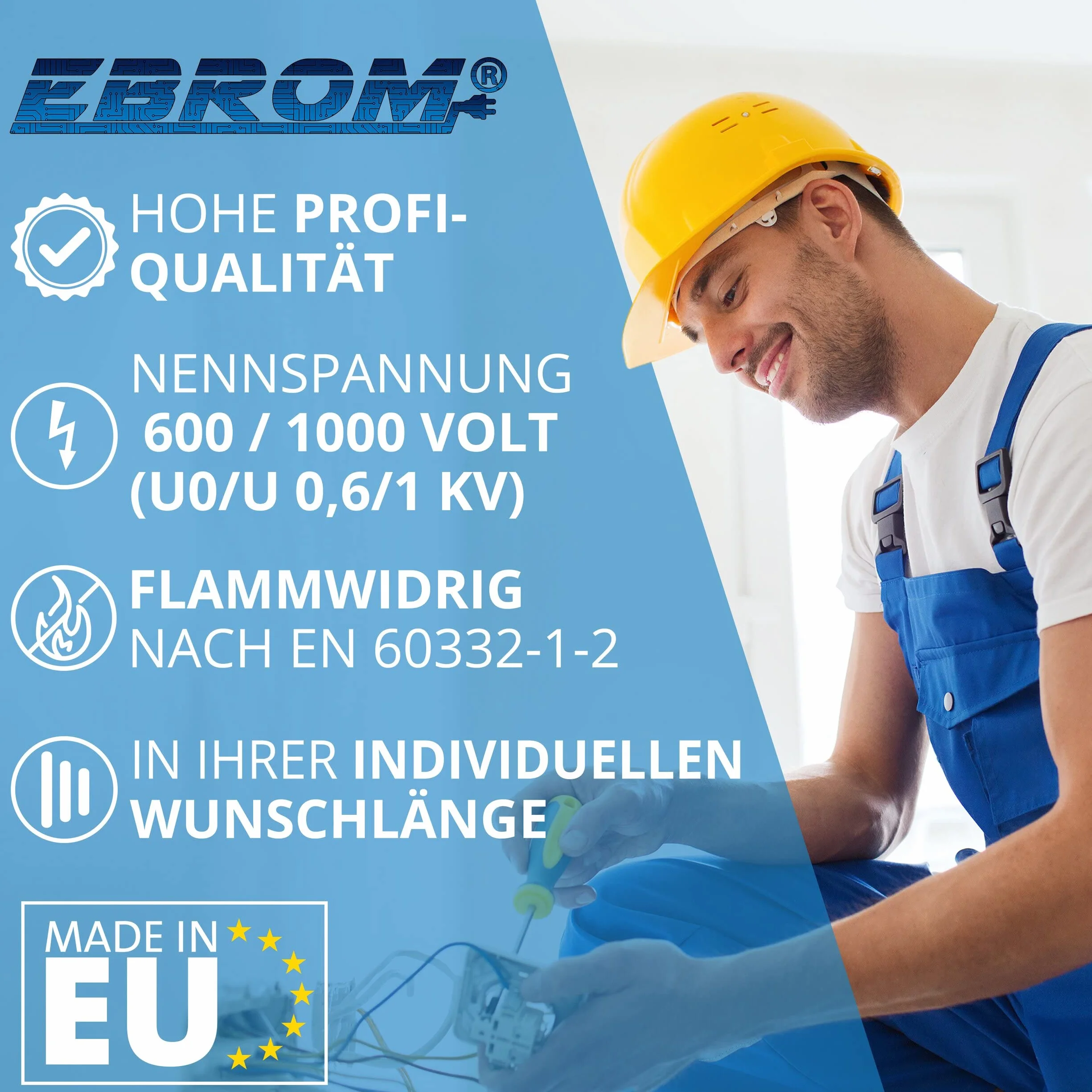 EBROM Erdungskabel - Erdkabel - NYY-J 1x16 mm² - schwarz – bestellbar in den Längen: 15m / 20m / 25m / 50m – Ihre Auswahl: 15 Meter