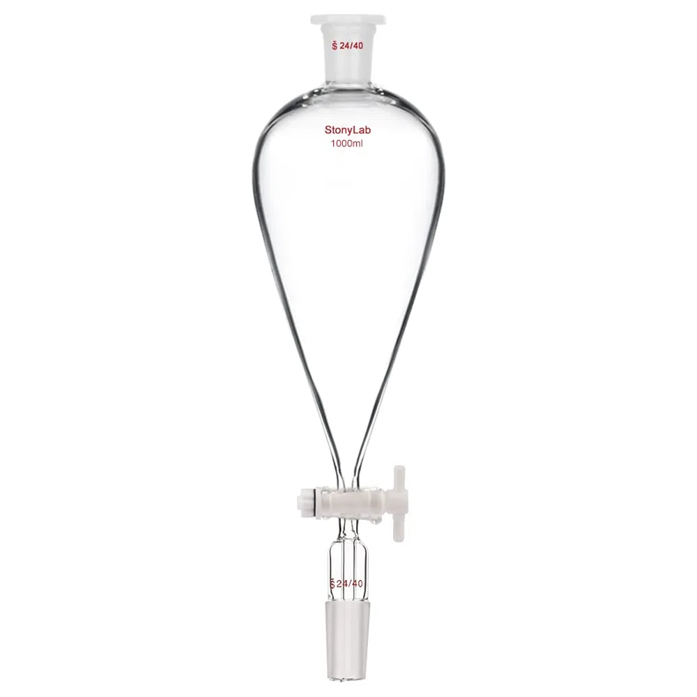 stonylab Scheidetrichter Glas, 1000 ml Separatorentrichter mit PTFE-Absperrhahn Konischer Birnenförmiger Schwerwandiger Borosilikatglas Trenntrichter mit 24/40 Fugen