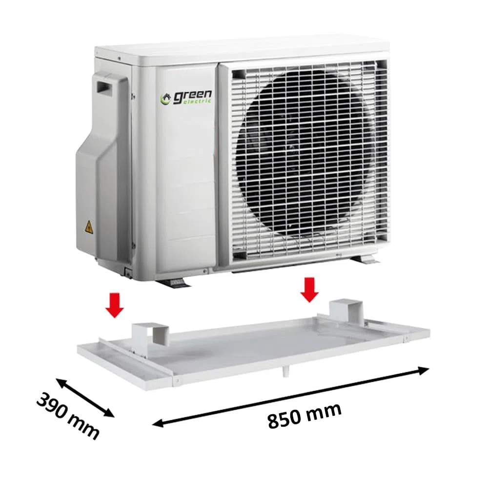 3S SuperSamaStore Universelle Kondensat-Auffangwanne/Tropfschale für Außengerät von Klimaanlagen, Verzinkt und Lackiert Ral 9002, 390 x 850 mm | S-097-71 Universalwanne mit Ablaufloch und Halterungen, verzinktes Blech, 39 x 85 cm, grau RAL 9002