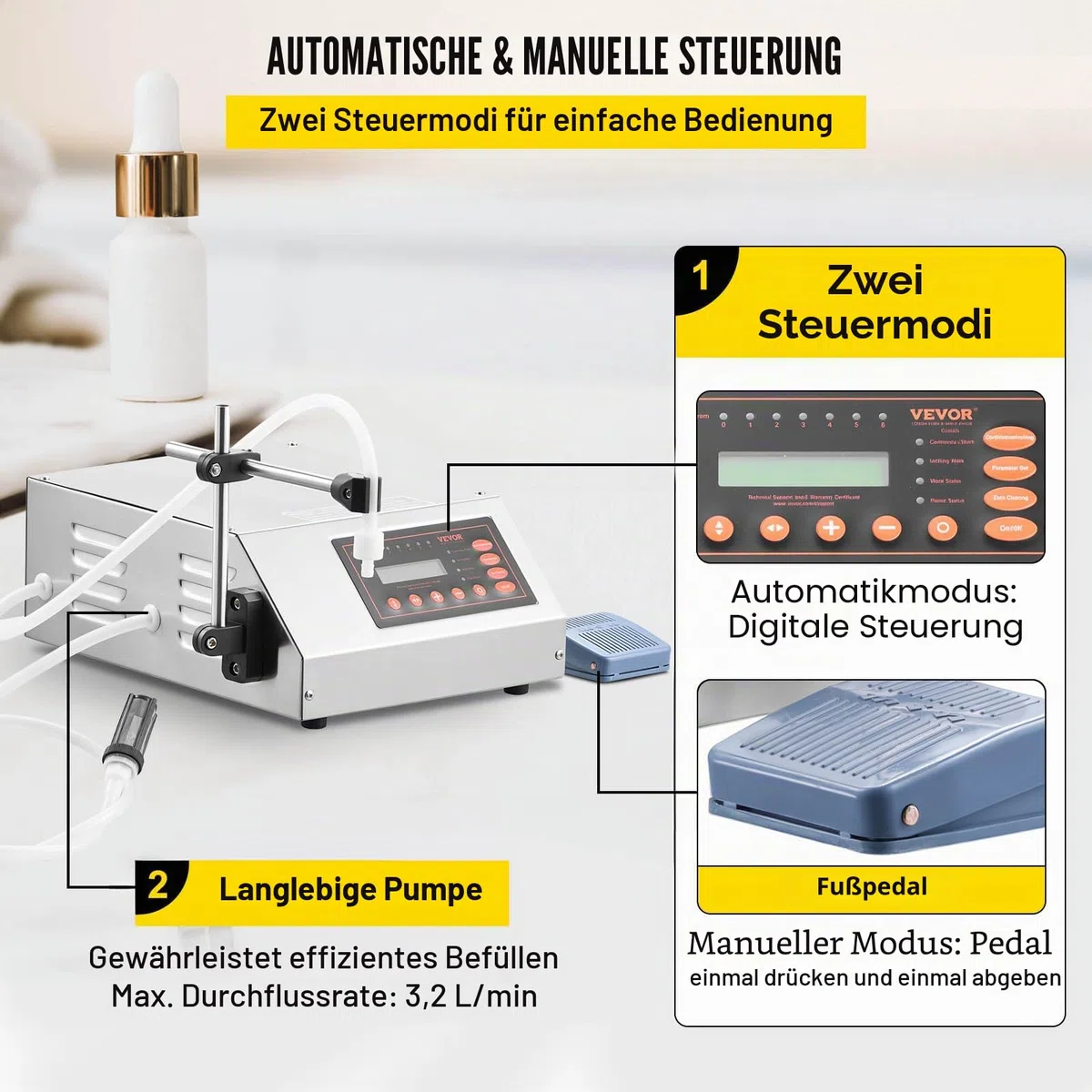 VEVOR GFK-160 Füllmaschine Flüssigkeit 2ML-3500ML 30W Liquid Filling Machine Abfüller Flüssigkeitsabfüllmaschine