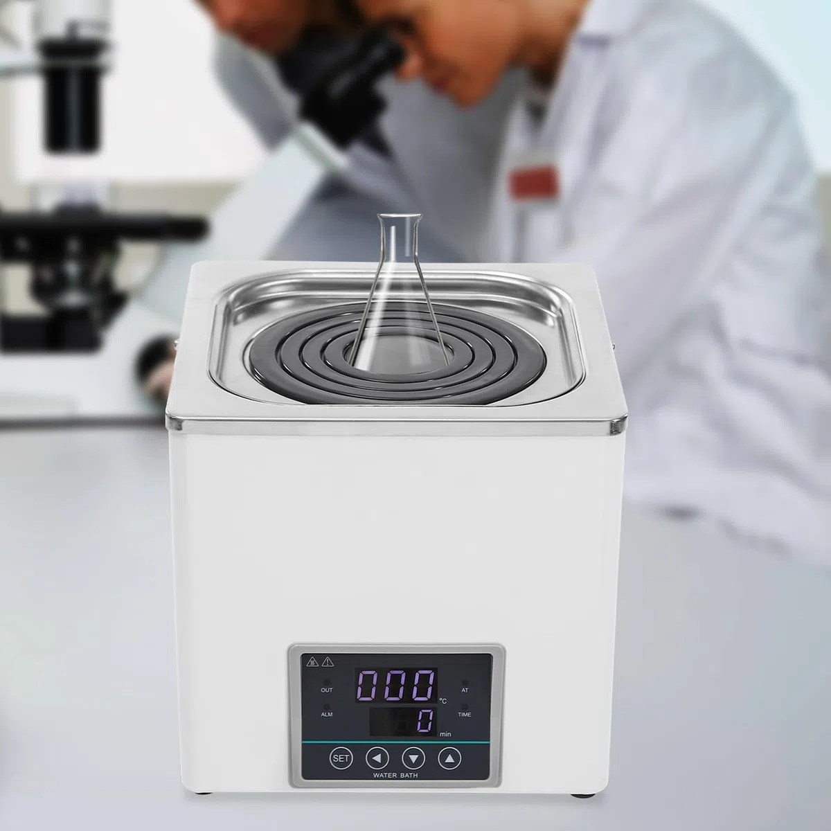3L Labor-Wasserbad mit Anti-Trockenbrenner-Sensor, Wasserbadheizer für Laborversuche, Digitales Thermostat Wasserbad für Destillation Trocknung Konzentration und Erwärmung