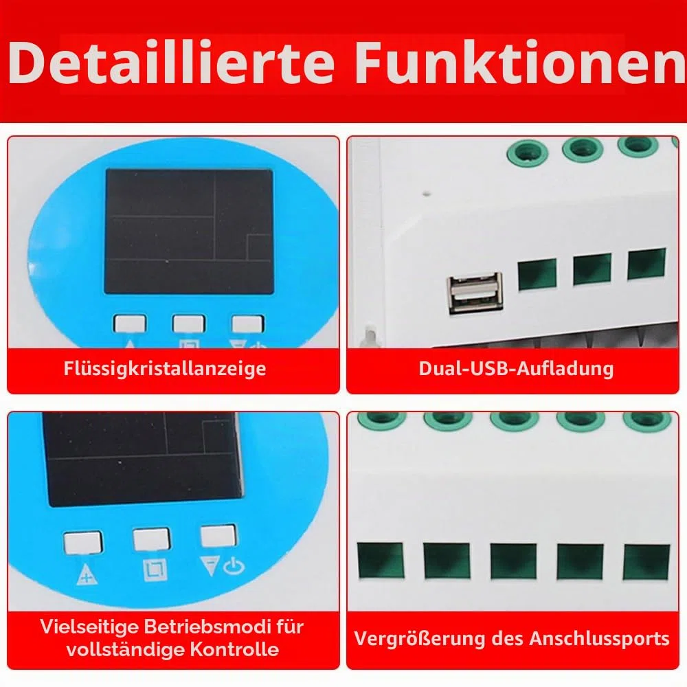 Irfora MPPT Solarladeregler 150A 12V/24V/36V/48V LCD-Display Intelligenter Batterieregler mit doppeltem USB-Ausgang für Al/Lithium-Batterie