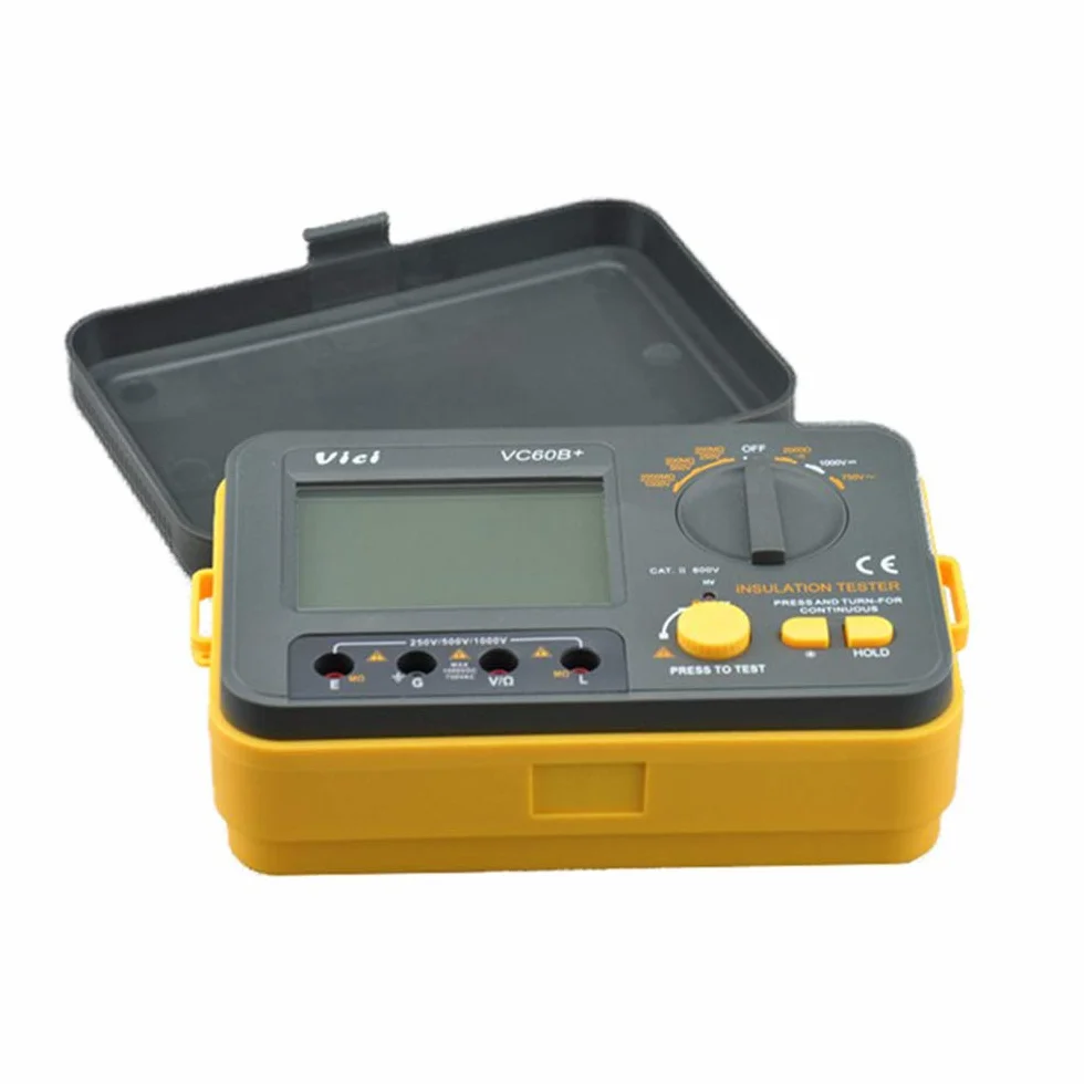 Megger Megohm Meter VCB60+ Digitaler Isolationswiderstandstester, 1000 V, 0,1~2000 MΩ (schwarz + orange)