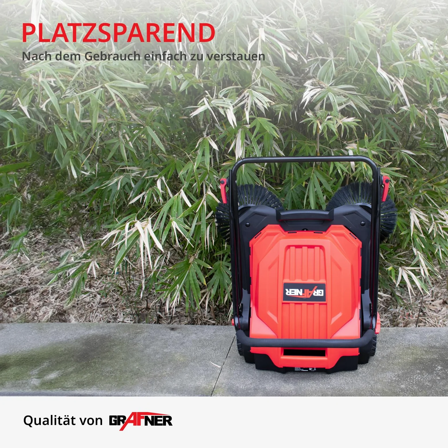 Grafner Kehrmaschine manuell, 650 mm Kehrbreite, 2 Seitenbürsten, 20 Liter Kehrbehälter, Flächenleistung: 2400 m²/h, höhenverstellbarer Griff, Handkehrmaschine Bodenkehrer Kehrmaschine mit Seitenbesen