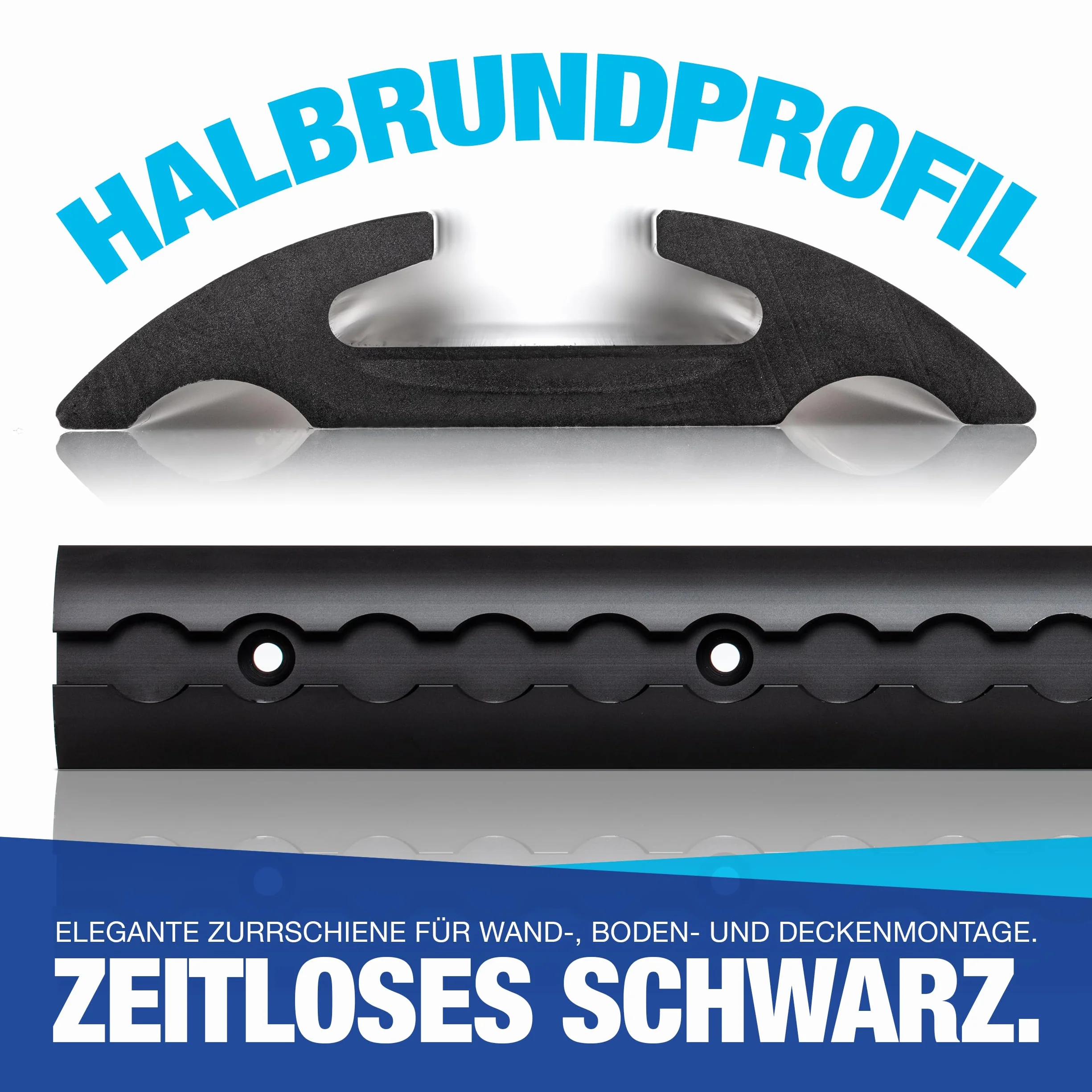 NTG Airlineschiene 2m / 1975mm halbrund Alu -TÜV Zertifiziert- Sparset Anhängerzubehör Ladungssicherung Aluschiene LKW PKW Transporter Wohnmobil - m. Bohrungen Schwarz eloxiert