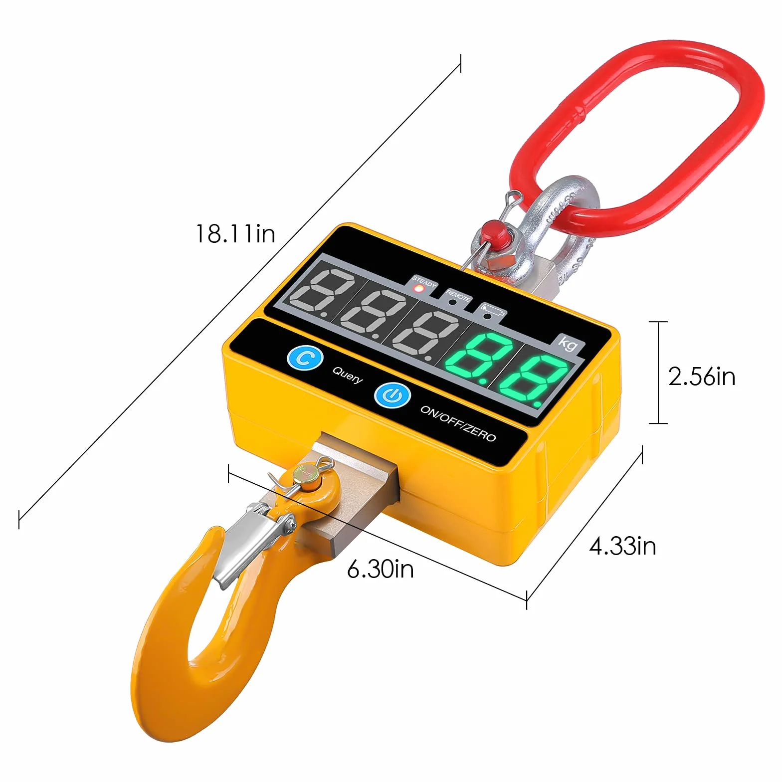 Kranwaage 2000kg, Crane Scale Digital 2T Schwere Industrie Hängewaage LED Bildschirm Wiederaufladbare mit Fernbedienung für Industrielle und Bauernhof Präzisionsmaschinen