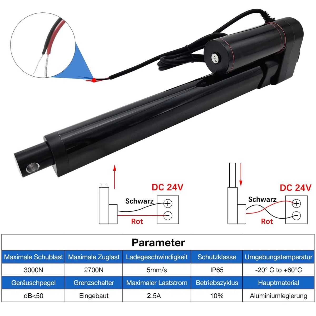 300mm Hub 3000N IP65 Wasserdicht Linearantrieb 24V Linear Actuator Linearmotor 5mm/s Mit Montagebügeln für Lift Coop Tür,Schrank, Fensteröffner, Türöffner, Home Automation