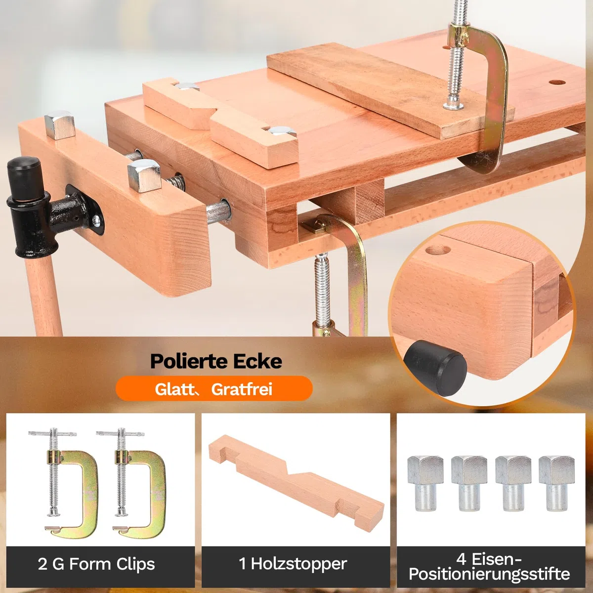 MYOYAY Tragbare Hobelbank, Holz Mini Werkbank Verstellbarer Schraubstock Workbench Mobile Werkbank Holzschraubstock, Werktisch aus Buchenholz für Klemmen und Hobeln, 53x28x7 cm