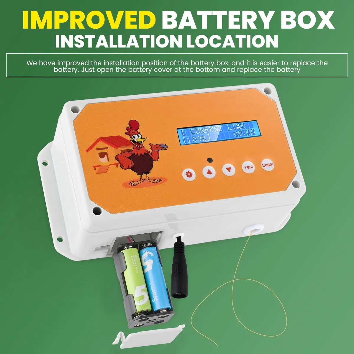 Hühnerklappe Automatischer Hühnerklappe mit Timer und Fernbedienungen, IP65 Wasserdichtes Geflügeltür-Hebesystem für Sichere Hühnerhaltung, Batterie oder Solarbetrieben