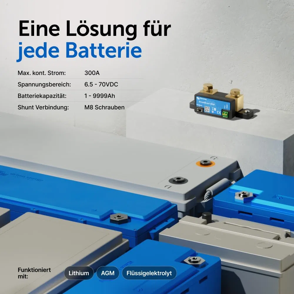 Victron Energy SmartShunt 300A - 50mV - Smart Shunt Batteriewächter (Bluetooth) | Victron Bluetooth Smart Shunt mit detaillierten In-App-Insights