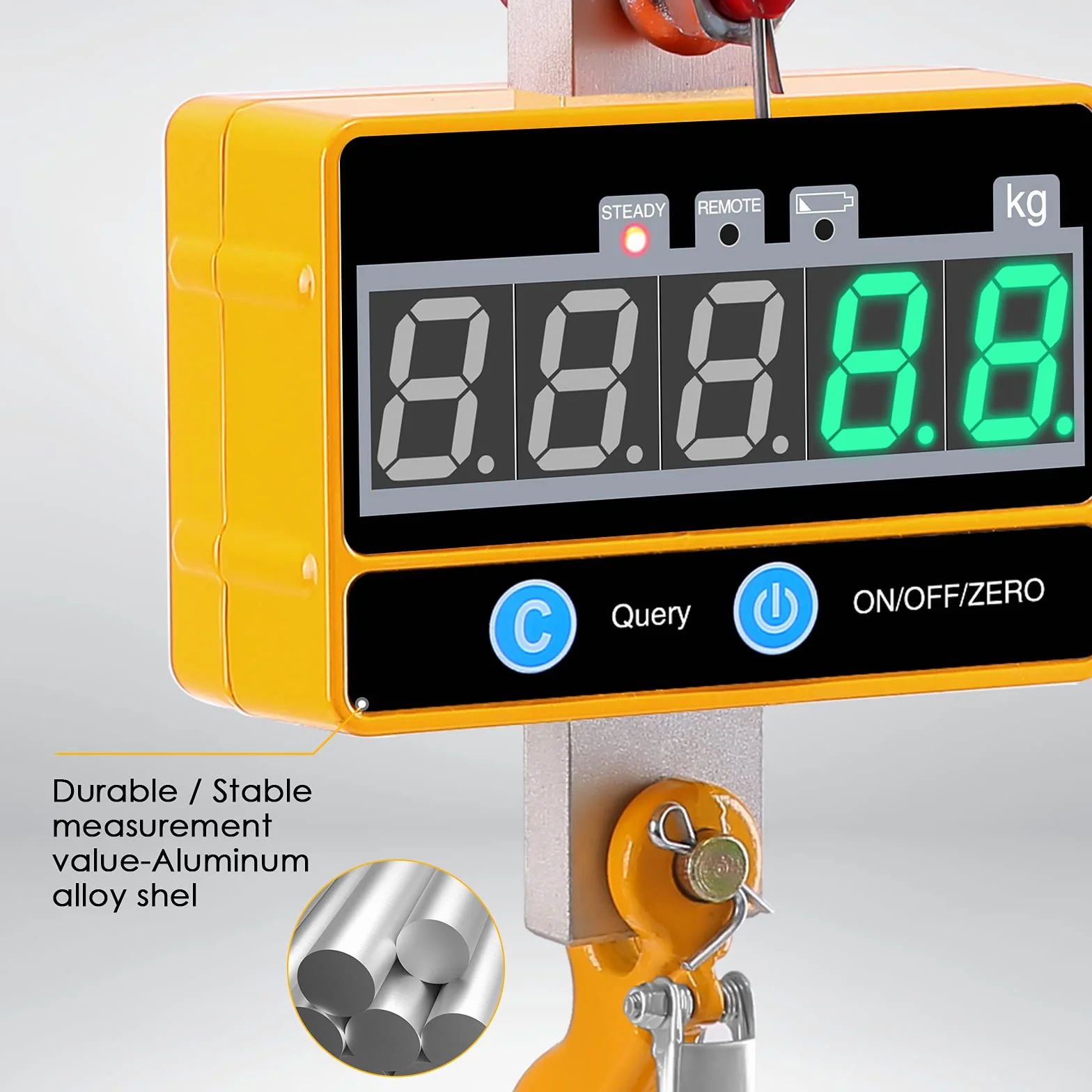 Kranwaage 2000kg, Crane Scale Digital 2T Schwere Industrie Hängewaage LED Bildschirm Wiederaufladbare mit Fernbedienung für Industrielle und Bauernhof Präzisionsmaschinen