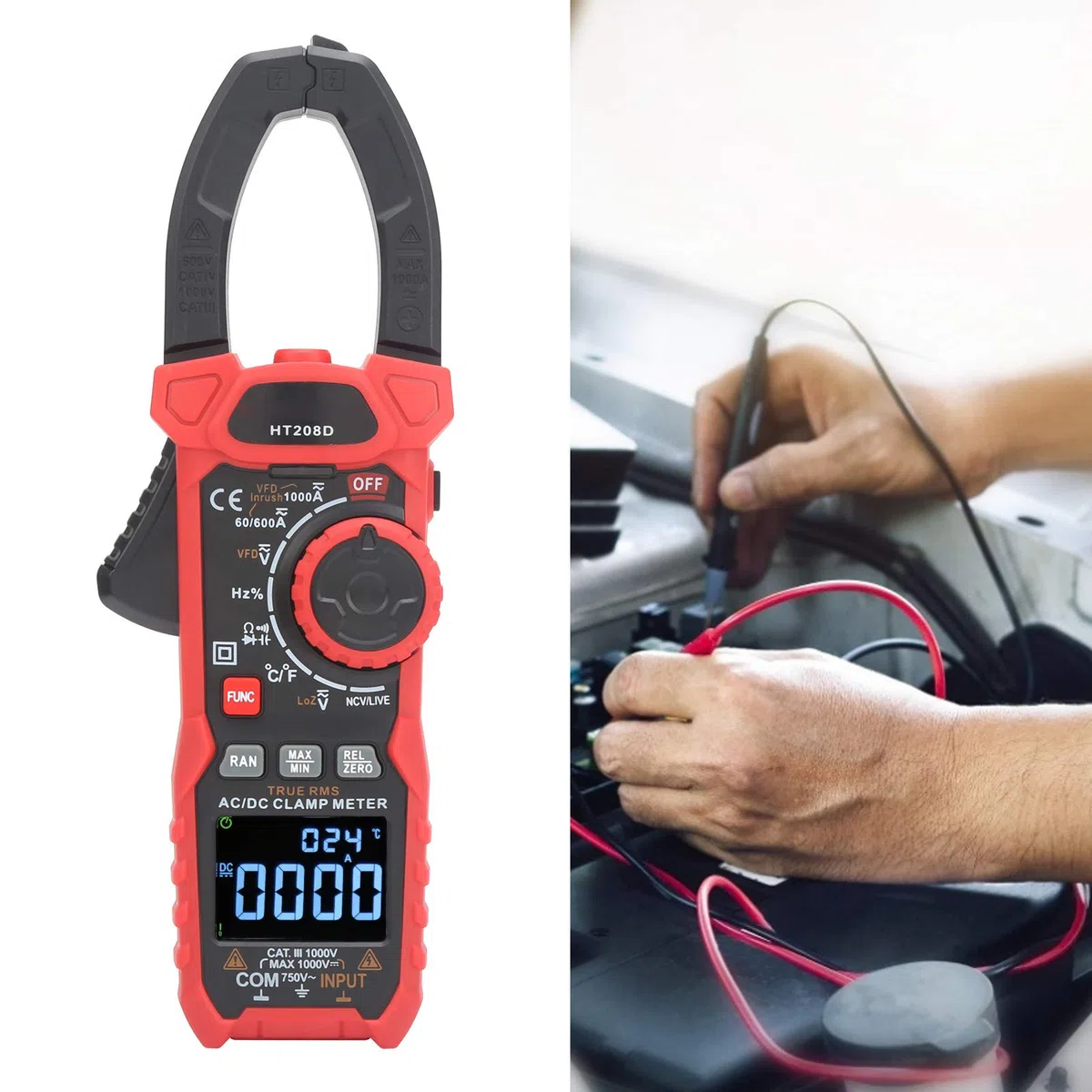 Strommessgerät HT208D Digitales Zangenmultimeter NCV Elektrisches Zangenmessgerät AC750V oder DC1000V 1000A AC/DC Strommesszange für Stromkreisprüfungen