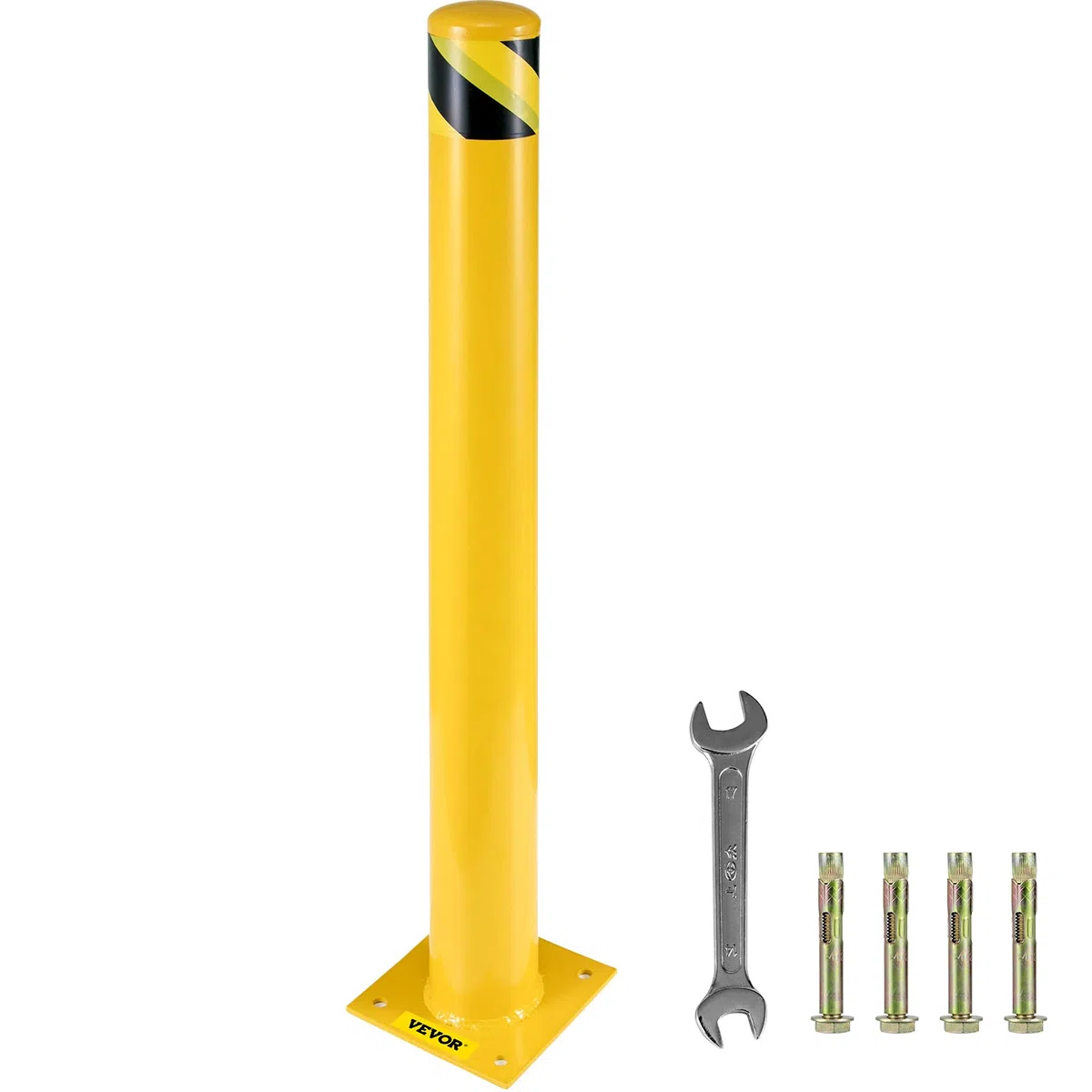 VEVOR Sicherheitspoller Sicherheitsabsperrpoller, 106,6 cm Höhe Gelbe Pulverbeschichtete Rohrstahl-Sicherheitsabsperrung, Pollerpfosten mit 4 Ankerbolzen, für Verkehrsempfindliche Bereiche