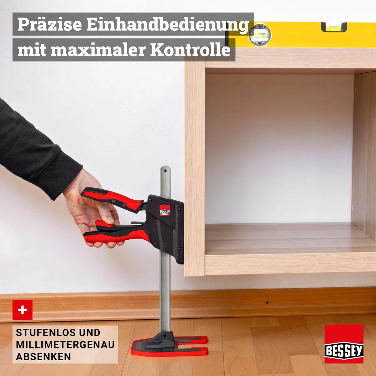 BESSEY BEYCEPS BEY23 Einhand-Montagewerkzeug, Heben/Spreizen 5-230 mm, Spannen 170-390 mm, Montagearbeiten mit bis zu 180 kg Hubkraft, Hebewerkzeug, Gewicht 1,60 kg, Schwarz/Rot