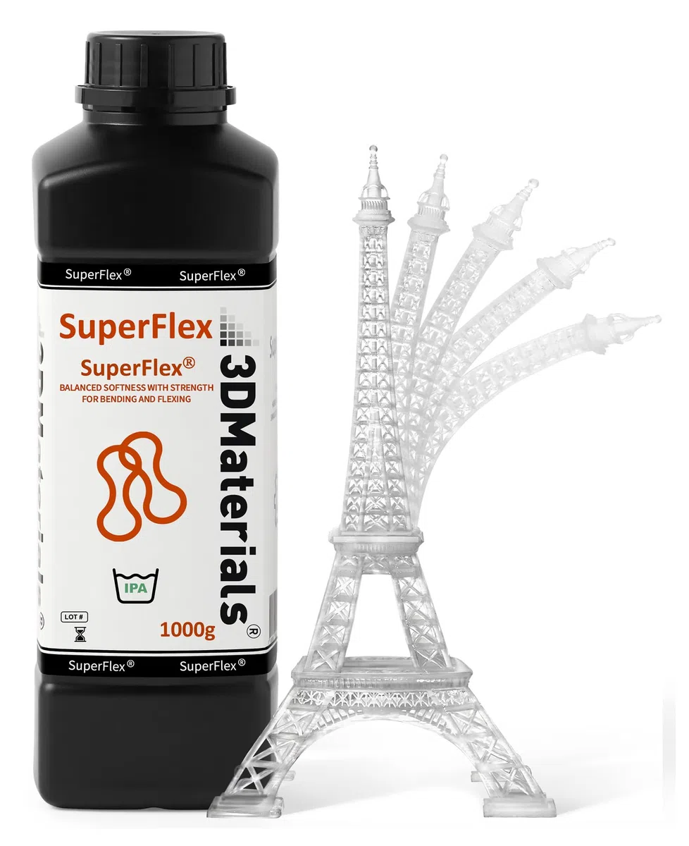 SuperFlex 3D-Druckerharz, Weichheit 80 A, Simuliert flexiblen gummi, hergestellt in Korea von 3DMaterials (1000g, Transparent)
