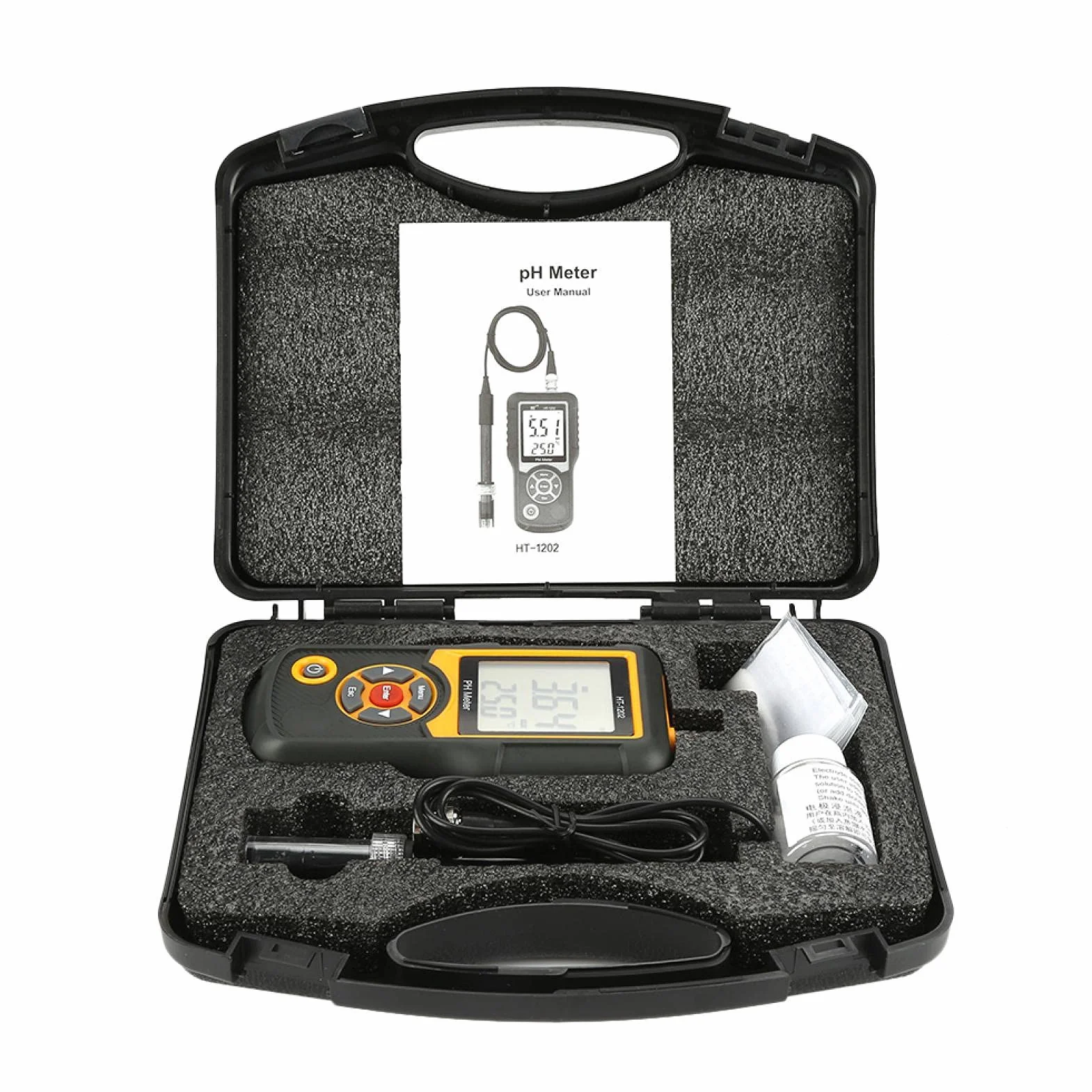 Digitales PH-Messgerät HT-1202 0, 05 pH Hochpräziser Wasserqualitätstester, PH mV-Testertemperaturmesser 0~14 PH mit schwarzem Gehäuse für Wasserquellen, Schulen, Labors, Apotheken