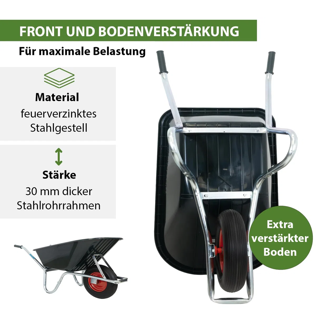 Schubkarre PP 100 l PU Rad BAU Karre Gartenschubkarre Bauschubkarre Schiebkarre Garten