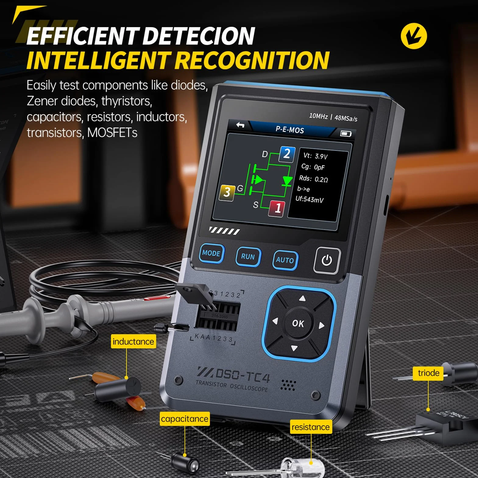 DEWIN Oszilloskop, 3 in 1 DSO-TC4 Oscilloscope Transistortester Signalgenerator 10 MHz Bandbreite 48 MSa/s Abtastrate