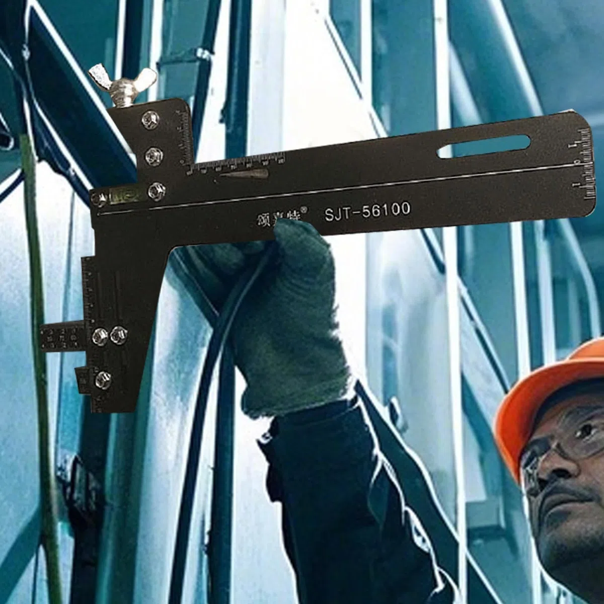 Aufzug Führungsschienen-Lehre Edelstahl, Präzises Messwerkzeug zur Schienenausrichtung mit Skala, Schwarz, Professionelles Kalibrierwerkzeug für Aufzugsinstallation und Wartung, Einzelschiene