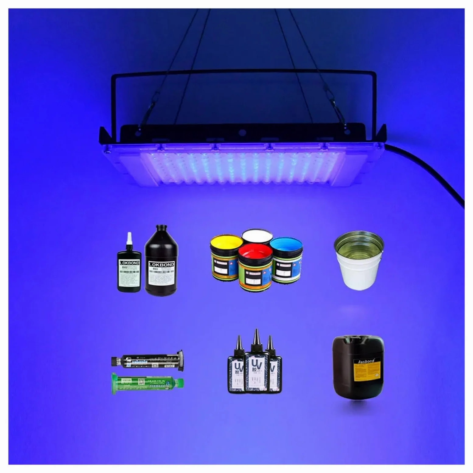 LED 100W/300W Violettlicht 365nm UV-Härtungslampe 395nm Fluoreszenz-Detektionslampe Schattenlose Klebstoff-UV-Härtungslampe Grünes Ölharz(405nm,200W)