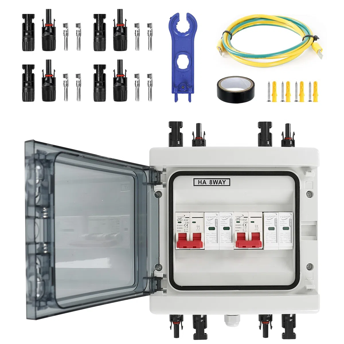 Überspannungsschutz PV, Überspannungsschutz PV Anlage, Blitzschutz PV, DC Überspannung 500V/40A, PV Anschlusskasten 2 in 2 out, PV Circuit Breaker Solar Anschlusskasten, Trennschalter Solar