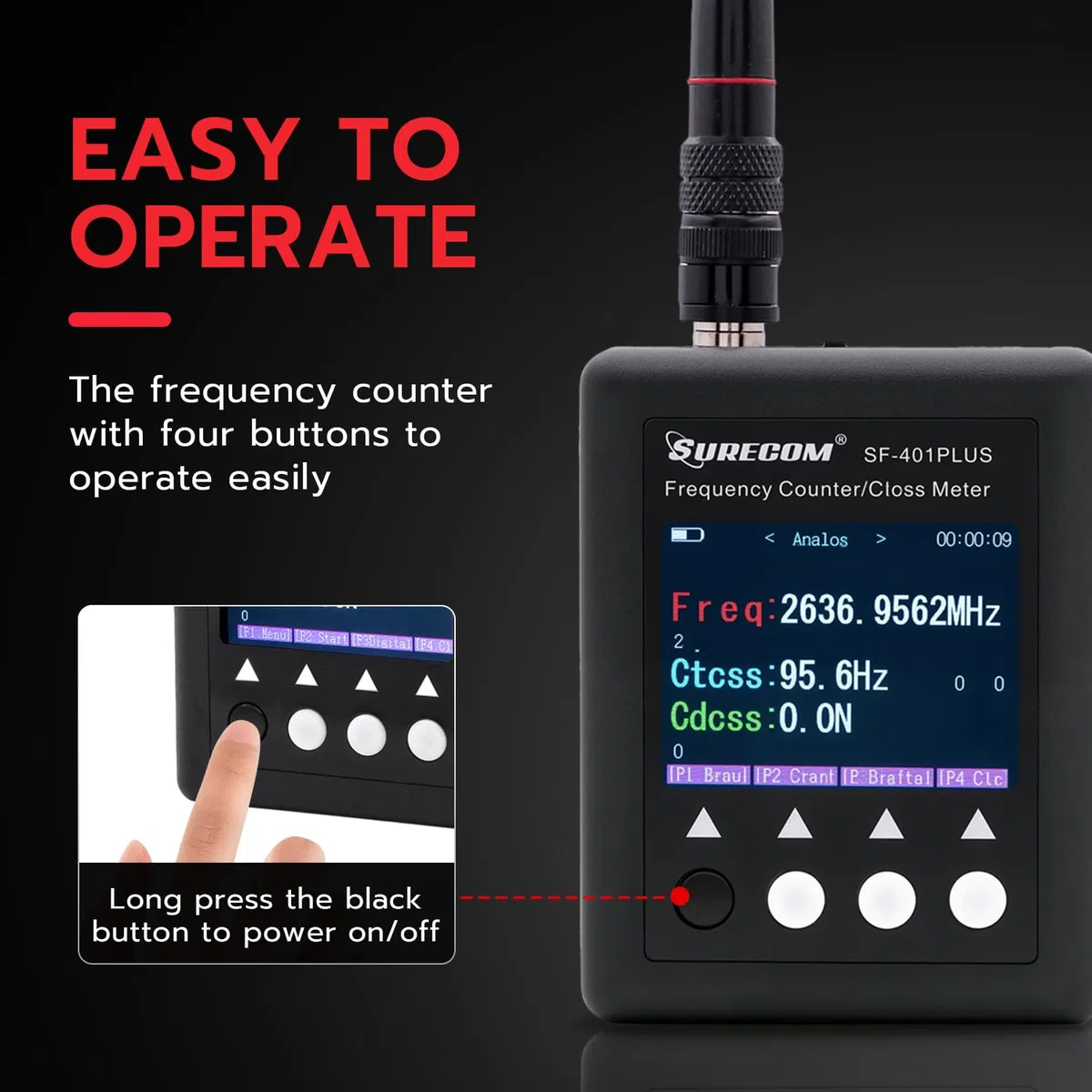 Gam3Gear Surecom SF401 Plus 27Mhz-3000Mhz tragbares Funk-Frequenzzähler-Messgerät mit CTCCSS DCS-Decoder