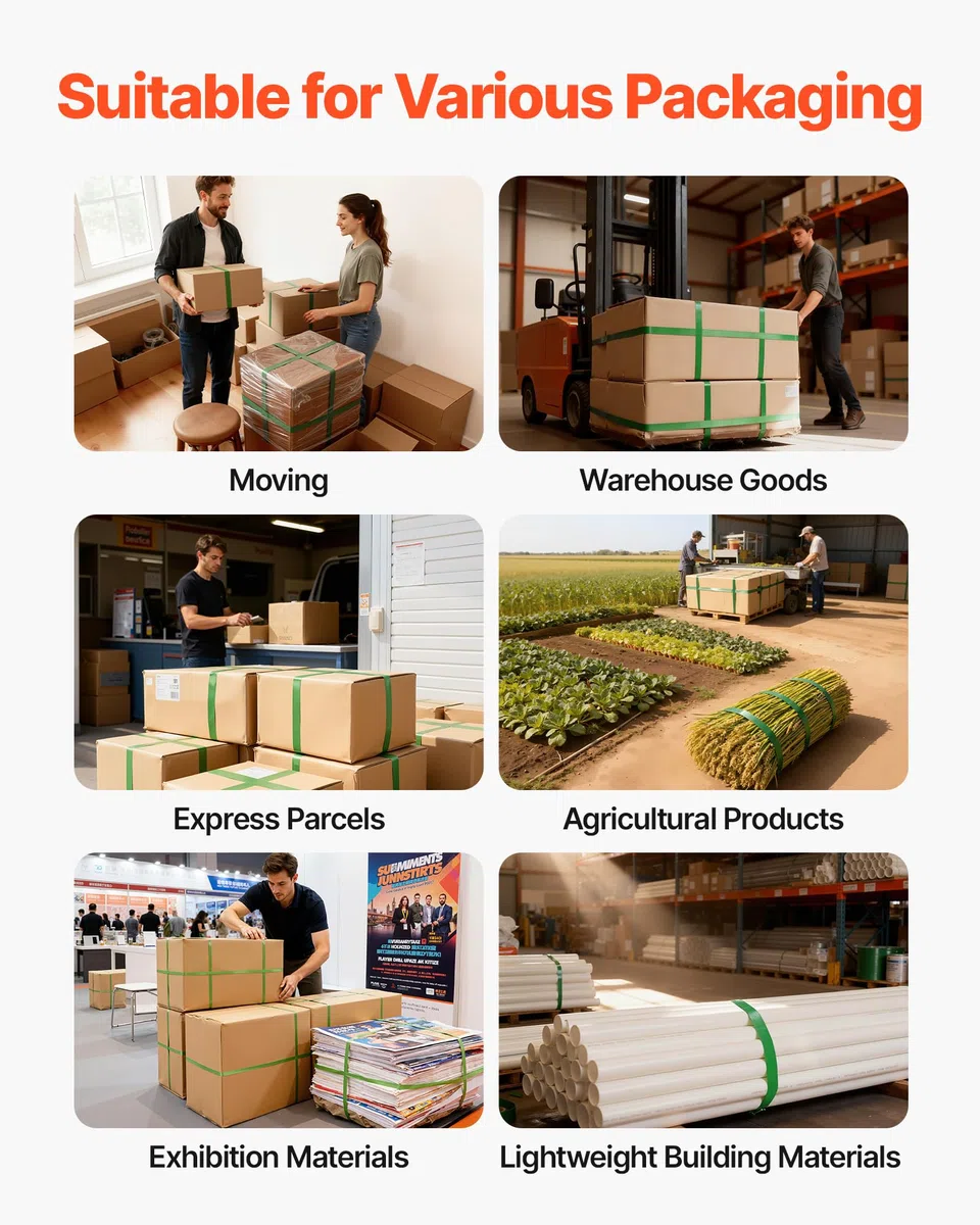 VEVOR 4 tlg. Umreifungsset mit Umreifungsband, Manuelle Umreifungsgerät mit 304,8 m PET Band, 300 Metallklammern & Schneider, Ideale Werkstattausstattung für Industrielle Verpackung, Transport & Lager