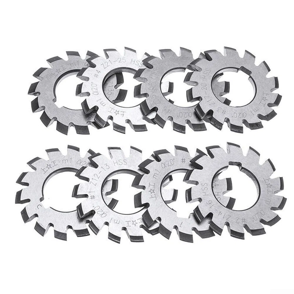 M1 Modul Zahnradschneider Set, 8-teilig Involute Fräser HSS 22mm Schaft, 20 Grad Druckwinkel für industrielle Getriebeherstellung
