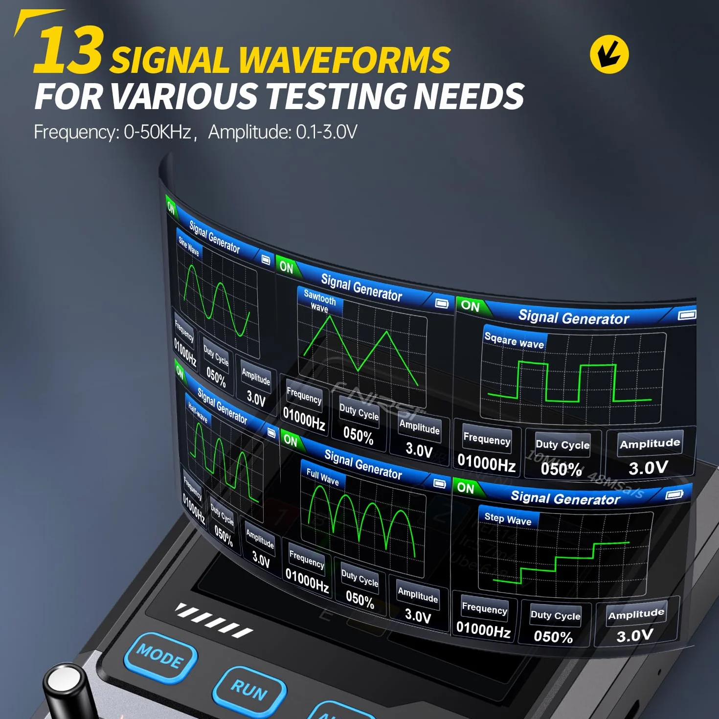 Oscilloscope,3 in 1 Digitales Oszilloskop 10MHz Bandbreite 48Ms/s Abtastung 13 Signalausgang Ein-Tasten-Auto Transistortester Elektronik Bauteiltester USB Ladegerät Werkzeuge,Deutsche Sprachanzeige