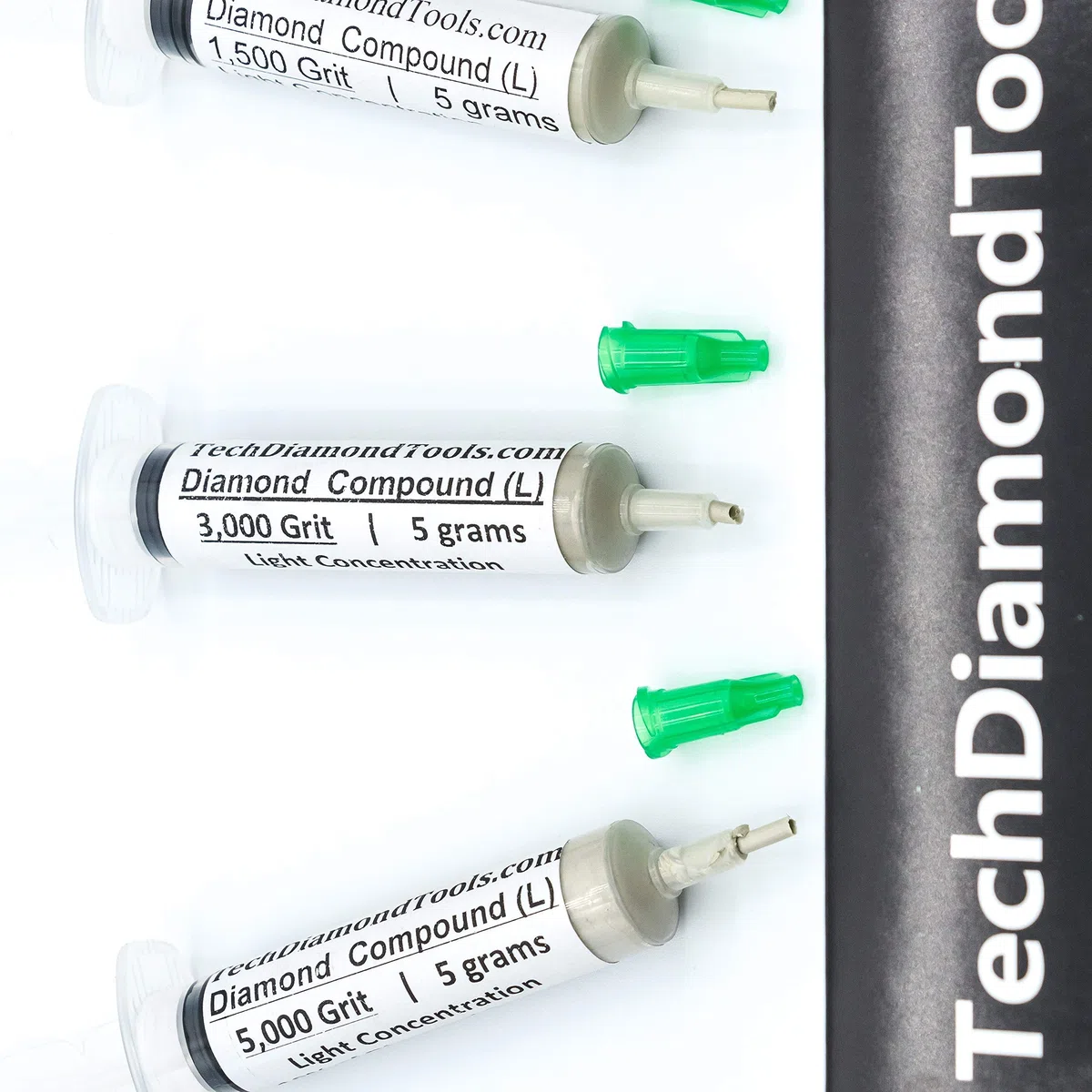 TechDiamondTools Diamant-Polierpaste Set mit 3 Spritzen x 5 g (L), Polierpaste für Knüpfmasse, Größen 1500, 3000, 5000, Mesh – mit Licht (10%) Konzentration von Diamantpulvern