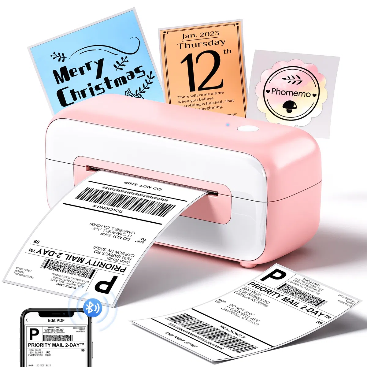 Phomemo 246BT Bluetooth Etikettendrucker DHL Label Printer,4x6 Thermodrucker DHL Labeldrucker,Versandetiketten Drucker Kompatibel mit Amazon, Etsy, Shopify, UPS, FedEx etc(Rosa)