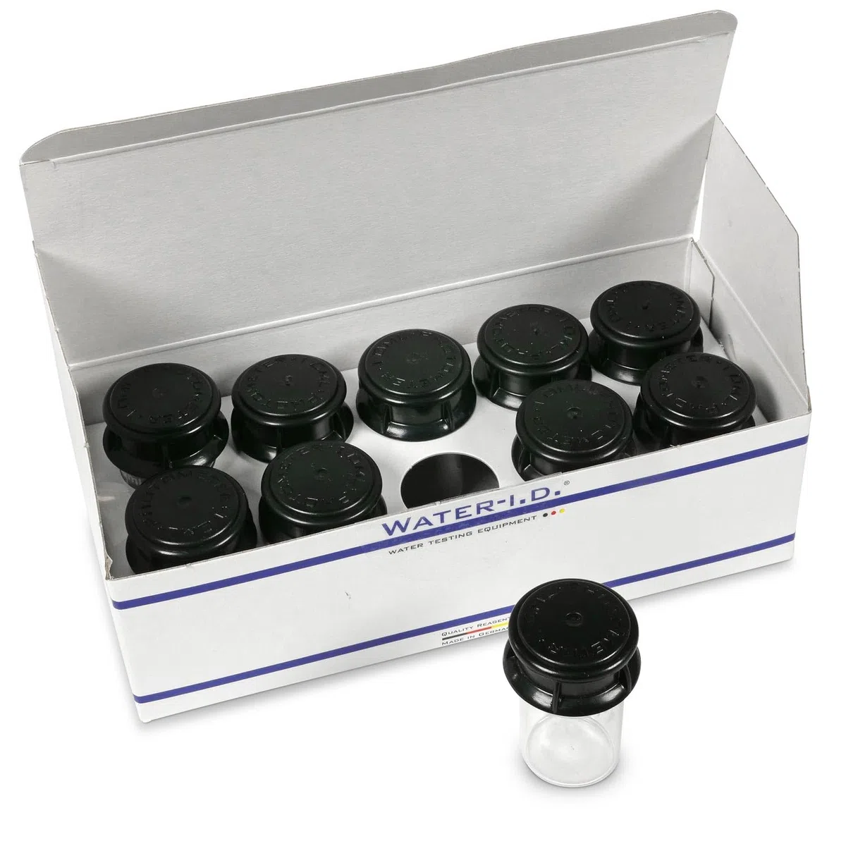 Runde Glas Küvette 24 mm 10er Set - Mit Kunststoff-Schraubdeckel und integriertem Lichtschutz - 10 ml Inhalt - 48 mm Höhe - Geeignet für PrimeLab 1.0 2.0 und Lovibond Photometer