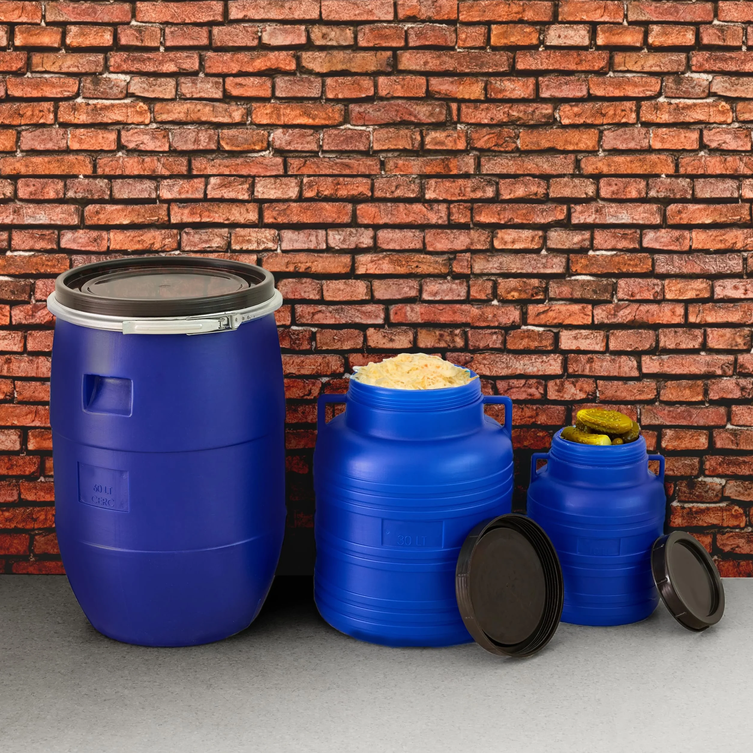 Garronda Set 2X 30 Liter Weithalsfass BPA-frei Futtertonne Fass Universalfass Lebensmittel Fass Regenfass für Garten Regentonne mit Deckel Regenwassertonne für Garten Wassertonne GD-0121 Blau