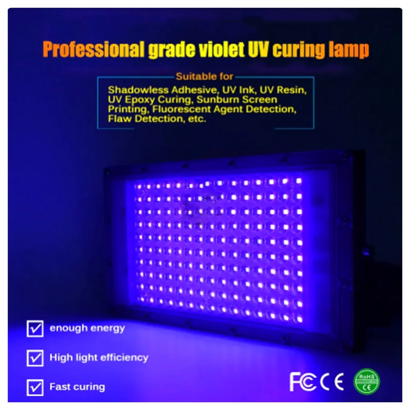 50 W, 100 W, 200 W, 300 W, 395 nm, 405 nm, 365 nm LED-Ultraviolett-UV-Lampe for Drucken, Sprühen, Lackieren, Harzfärben und Aushärten von Klebstoffen.(365nm,300W)