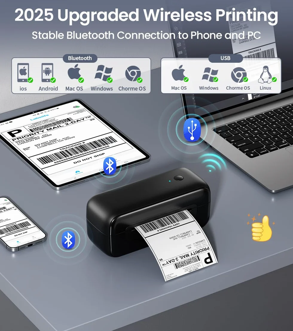 Phomemo Bluetooth DHL Etikettendrucker, Labeldrucker 4x6 Versandetiketten Drucker für Phone/PC, Etikettendrucker Bluetooth Label Printer für Amazon, Etsy, Shopify, Royal Mail, DHL, FedEx-Schwarz