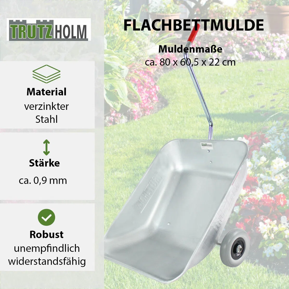 TRUTZHOLM Schubkarre Einhandkarre Friedhofskarre Pflanzkarre Gartenkarre Handwagen Traglast 100 kg mit Vollgummirädern