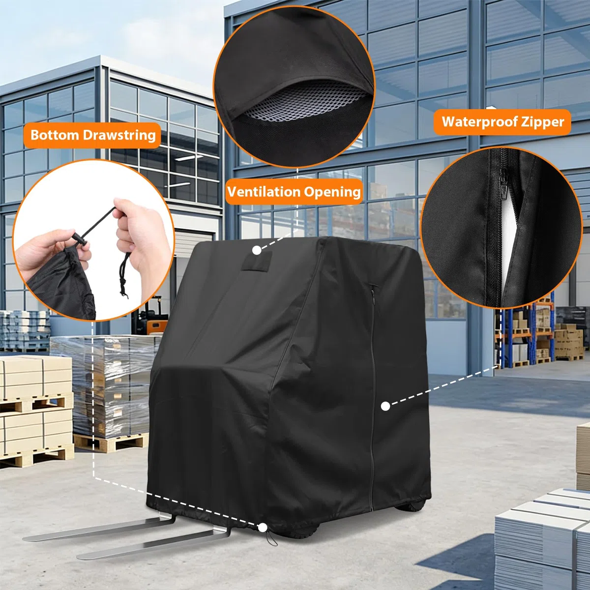 Gabelstapler Abdeckung, Geeignet Für Gabelstapler Mit Einer Tragkraft Von ca. 3628 kg, Material 420D, Regenfest, Staubdicht, VogelFäkalienbeständig, Schneesicher, mit UV-Schutz