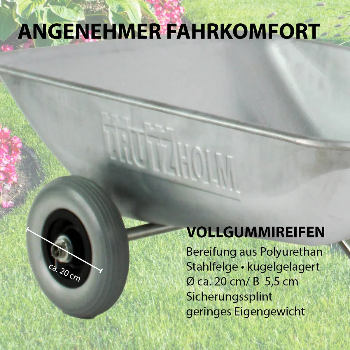 TRUTZHOLM Schubkarre Einhandkarre Friedhofskarre Pflanzkarre Gartenkarre Handwagen Traglast 100 kg mit Vollgummirädern